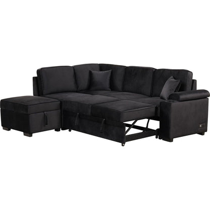 87.4" Sleeper Sofa Bed,2 in 1 Pull Out sofa bed L Shape Couch with Storage Ottoman for Living Room,Bedroom Couch and Small Apartment, Black