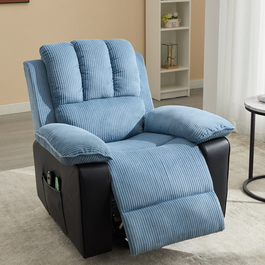 Recliner chair with Heat and Vibrating Massage, Comfy Padded Overstuffed Soft Fabric Heated Recliner (Blue and Black)