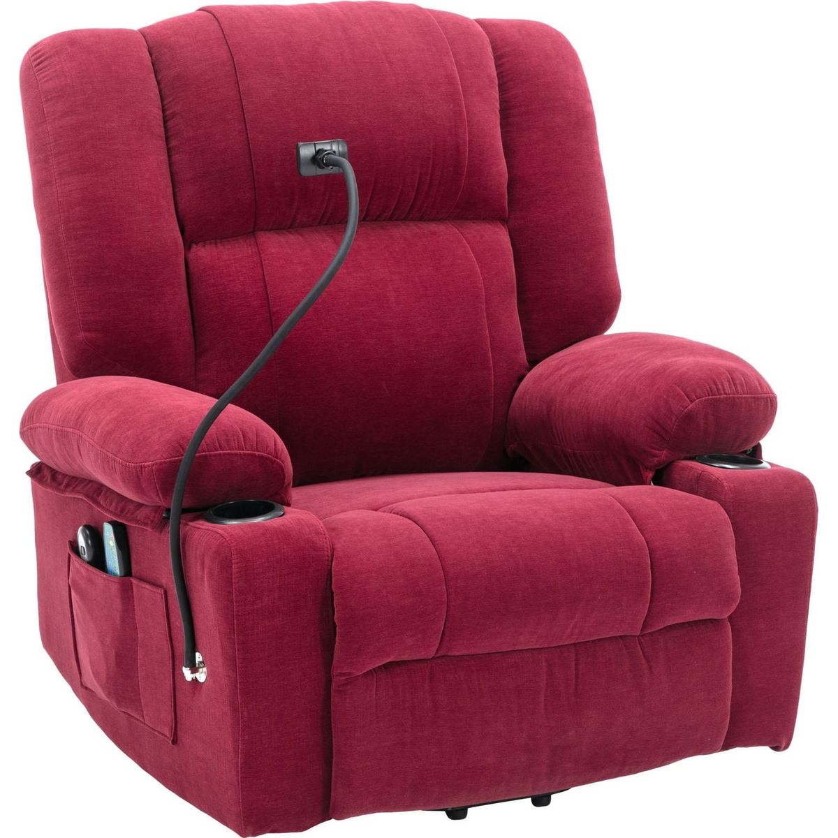 Power Lift Recliner Chair Electric Recliner for Elderly Recliner Chair with Massage and Heating Functions, Remote, Phone Holder Side Pockets and Cup Holders for Living Room, Red