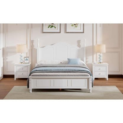 Full Size Wood Platform Bed Frame,Retro Style Platform Bed with Wooden Slat Support,White