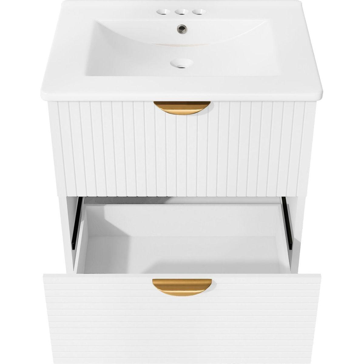 Modern 24-Inch Wall-Mounted Bathroom vanity with 2 Drawers, White - Ideal for Small Bathrooms