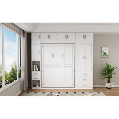 Full Size Murphy Bed with Lockers and Wardrobes, With installation video, White