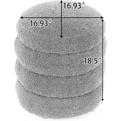 Soft Boucle Round Ottoman Footrest Stool,Black