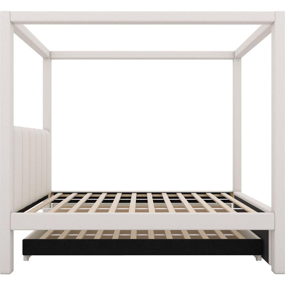 Twin Size Upholstery Canopy Platform Bed with Trundle and Three Storage Drawers, Beige