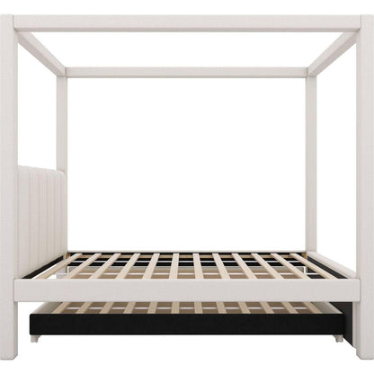 Twin Size Upholstery Canopy Platform Bed with Trundle and Three Storage Drawers, Beige
