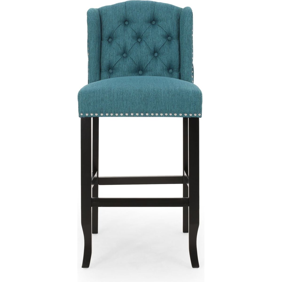 Vienna Contemporary Fabric Tufted Wingback 31 Inch Counter Stools, Set of 2, Teal and Dark Brown