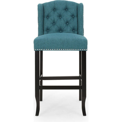 Vienna Contemporary Fabric Tufted Wingback 31 Inch Counter Stools, Set of 2, Teal and Dark Brown