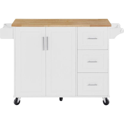 Kitchen Island with Drop Leaf Countertop, Rolling Kitchen Island Cart, Barn Door Kitchen Island Table with Storage Cabinet and Tower Rack, Island Table On Wheels for Kitchen, White
