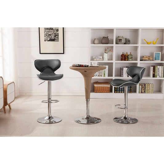 Masaccio Upholstery Airlift Adjustable Swivel Barstool with Chrome Base, Set of 2, Grey