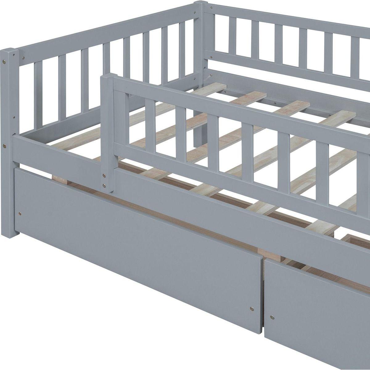 Twin Size Daybed Wood Bed with Two Drawers, Gray