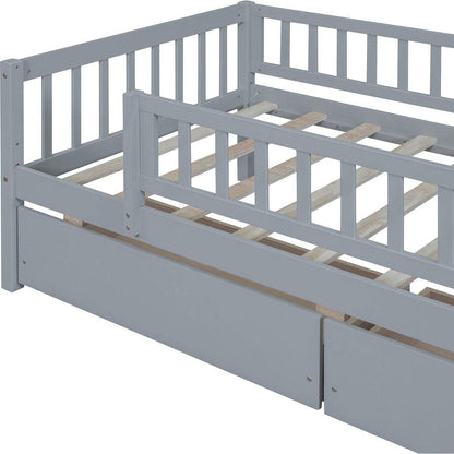 Twin Size Daybed Wood Bed with Two Drawers, Gray