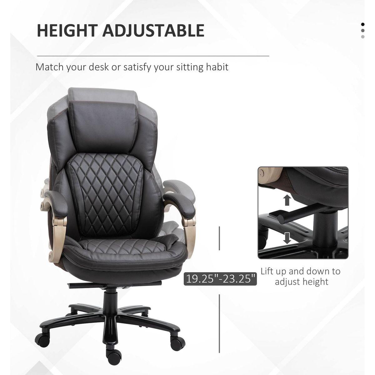 Vinsetto Big and Tall Executive Office Chair with Wide Seat, Computer Desk Chair with High Back Diamond Stitching, Adjustable Height & Swivel Wheels, Brown