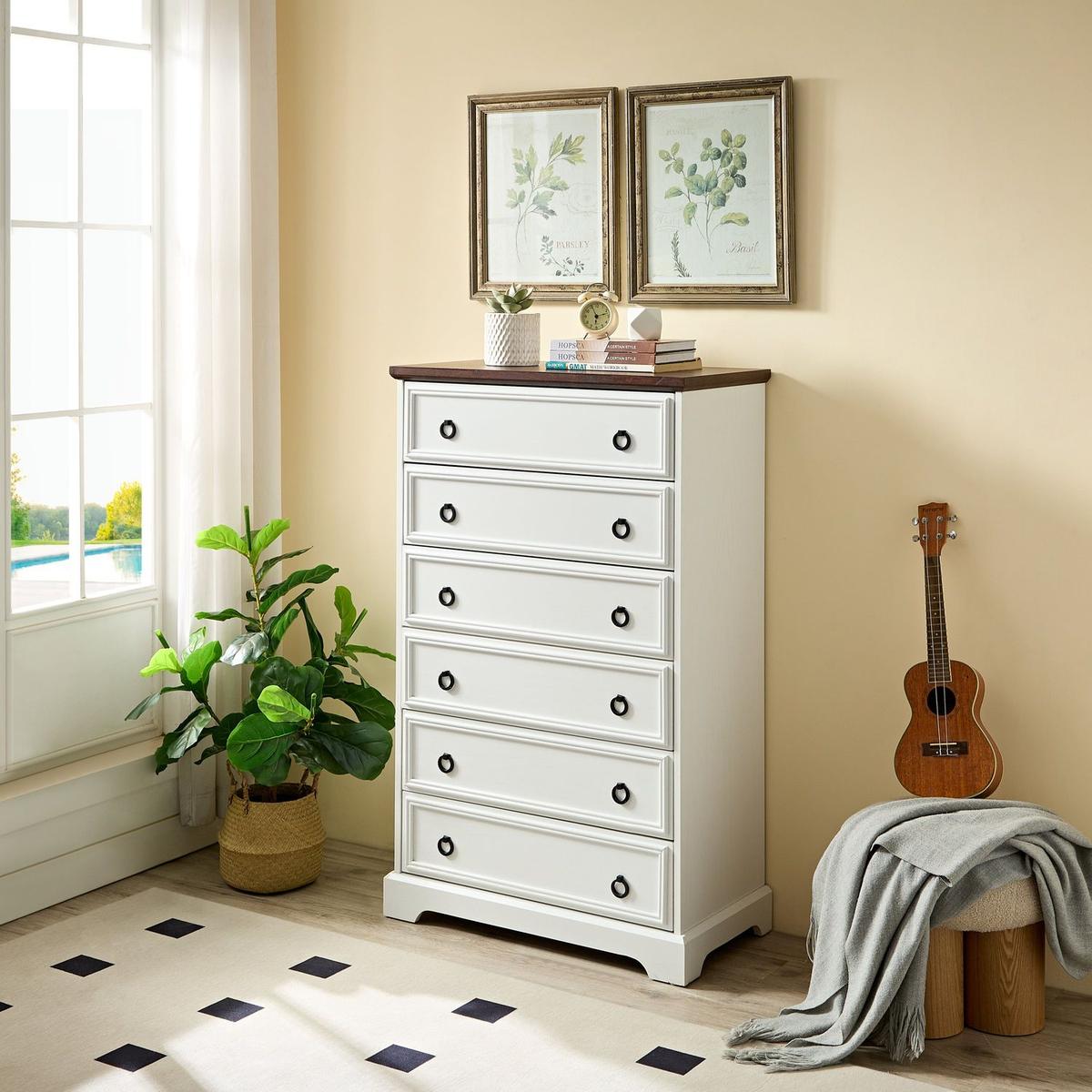 Modern 6 Drawer Dresser, Dressers for Bedroom, Tall Chest of Drawers Closet Organizers & Storage Clothes - Easy Pull Handle, Textured Borders Living Room, Hallway,L 29.53"xW15.75"xH48.03"White