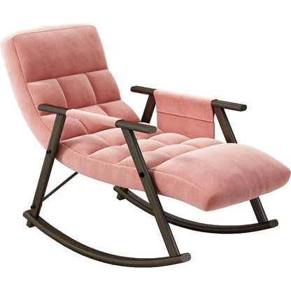 Casual folding rocking chair upholstered, lounge rocking chair adjustable high back and foot rest,side pockets placed in living room bedroom balcony