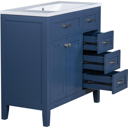 36" Bathroom Vanity with Sink Combo, Blue Bathroom Cabinet with Drawers, Solid Frame and MDF Board