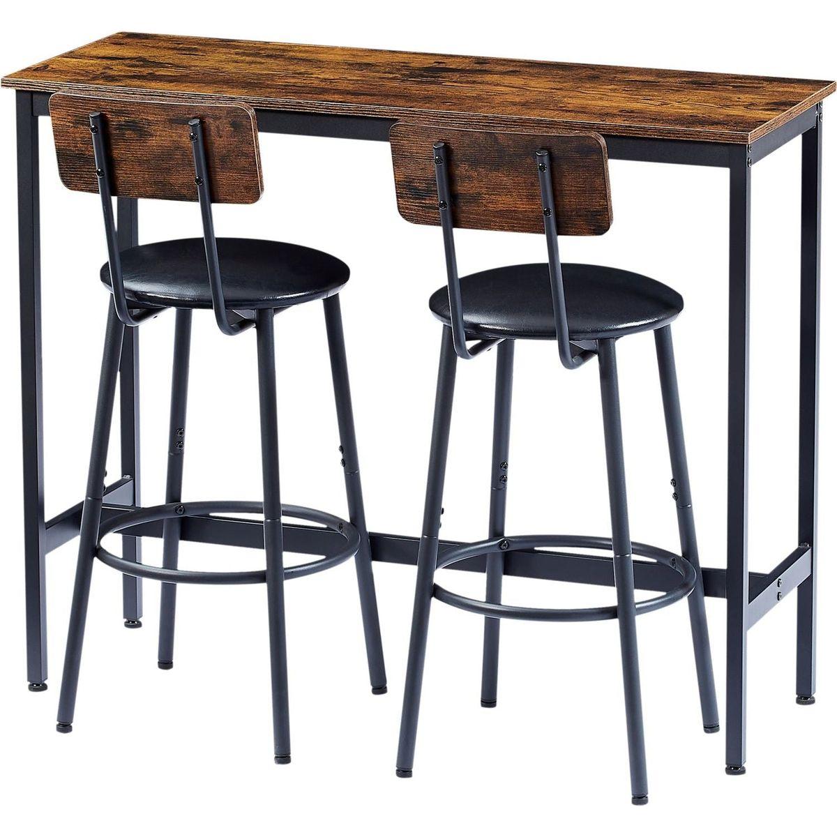 Bar Table Set with 2 Bar stools PU Soft seat with backrest, Rustic Brown, 43.31" L x 15.75" W x 35.43" H.