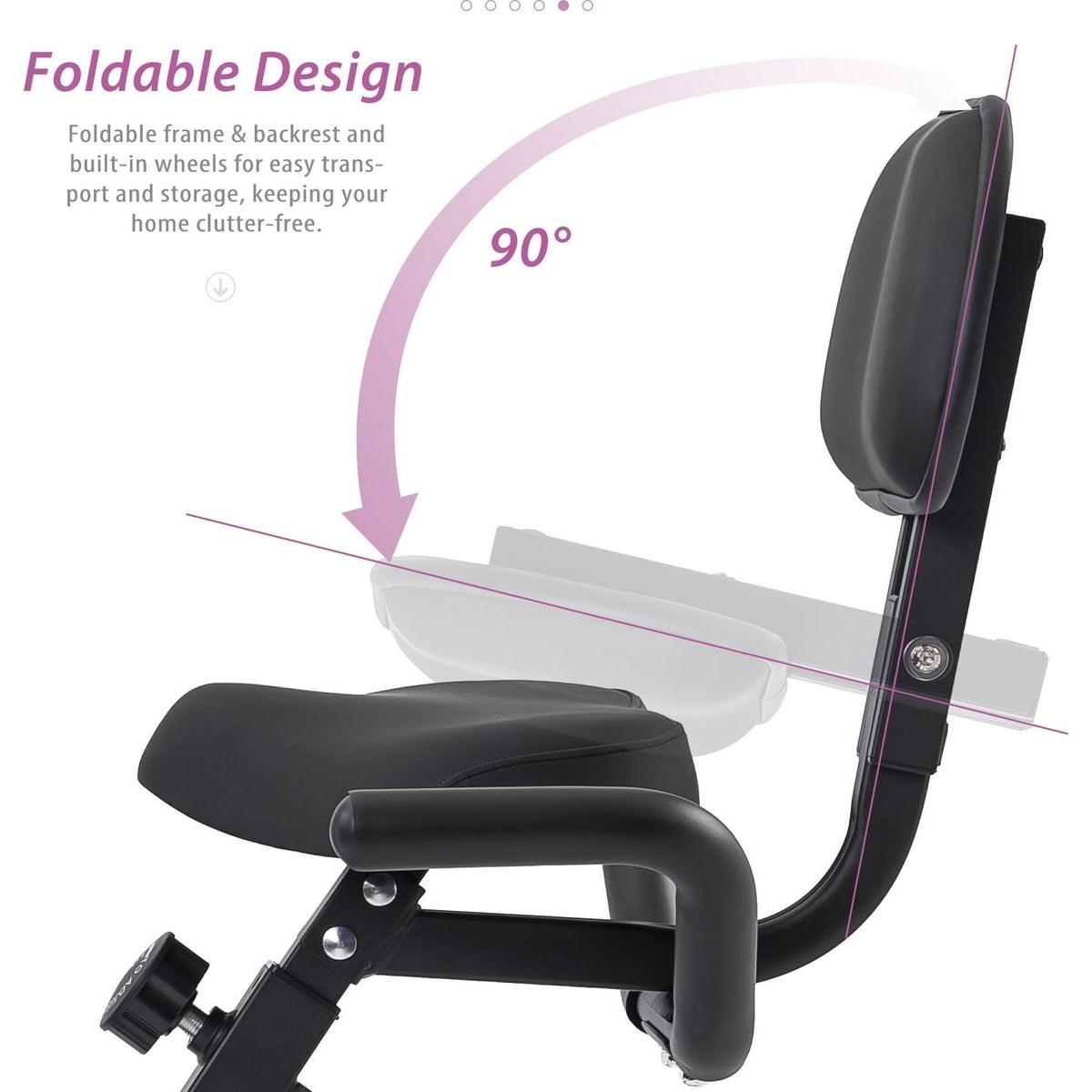 Folding Exercise Bike, Fitness Upright and Recumbent X-Bike with 16-Level Adjustable Resistance, Arm Bands and Backrest