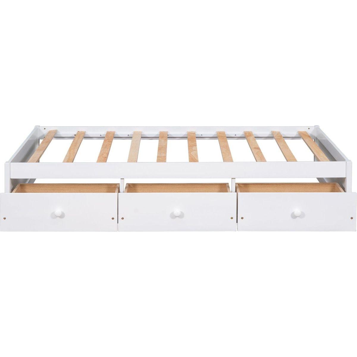 Twin Size Platform Storage Bed with 3 Drawers,White