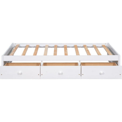 Twin Size Platform Storage Bed with 3 Drawers,White