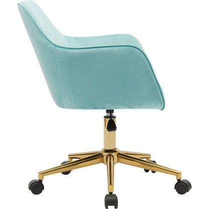 Modern Velvet Fabric Material Adjustable Height 360 revolving Home Office Chair with Gold Metal Legs and Universal Wheels for Indoor,Aqua Light Blue