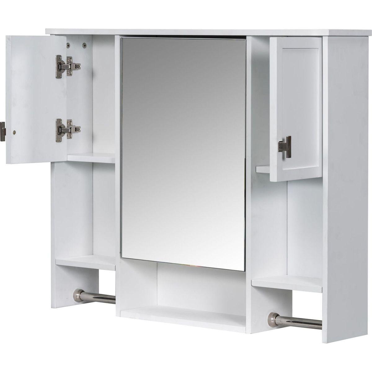 35" x 28" Modern Wall Mounted Bathroom Storage Cabinet, Bathroom Wall Cabinet with Mirror, Medicine Cabinet with Towels Bar