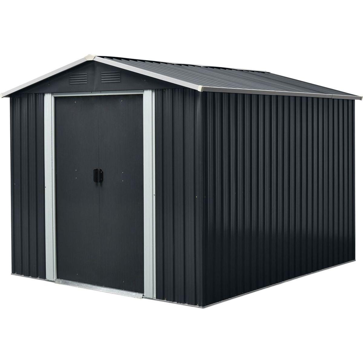 8ft x 10ft Outdoor Metal Storage Shed with Floor Base,Black