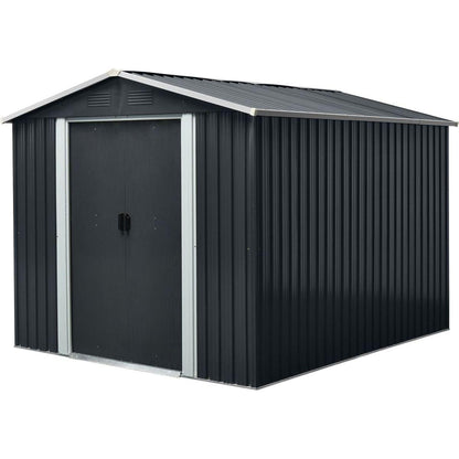 8ft x 10ft Outdoor Metal Storage Shed with Floor Base,Black