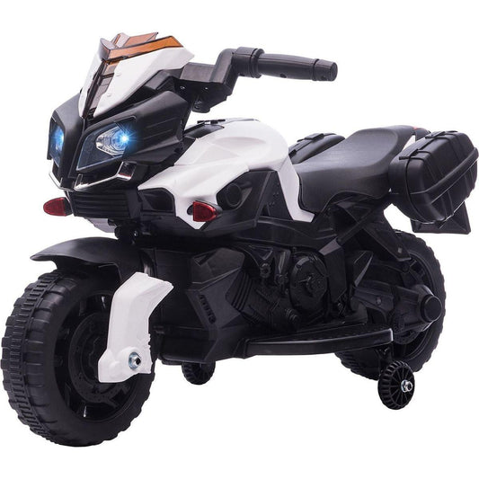 6V Electric Motorcycle for Kids, Dirt Bike, Battery-Powered Ride-On Toy Off-Road Street Bike with Pedal, Headlights, and Training Wheels, White