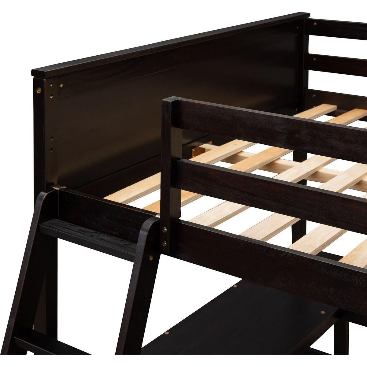 Full size Loft Bed with Shelves and Desk, Wooden Loft Bed with Desk - Espresso