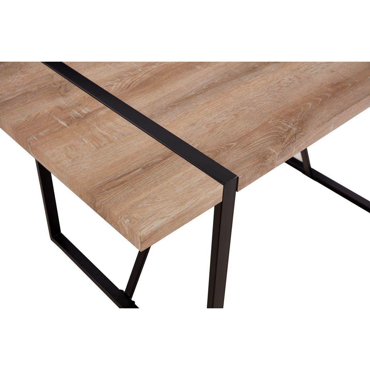 55"Rustic Industrial Rectangular MDF Wood Colour Dining Table For 4-6 Person, With 1.5" Thick Engineered Wood Tabletop and Black Metal Legs, For writing DeskKitchen terrace Dining Living Room