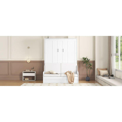 Queen Size Murphy Bed Wall Bed with Cushion,White