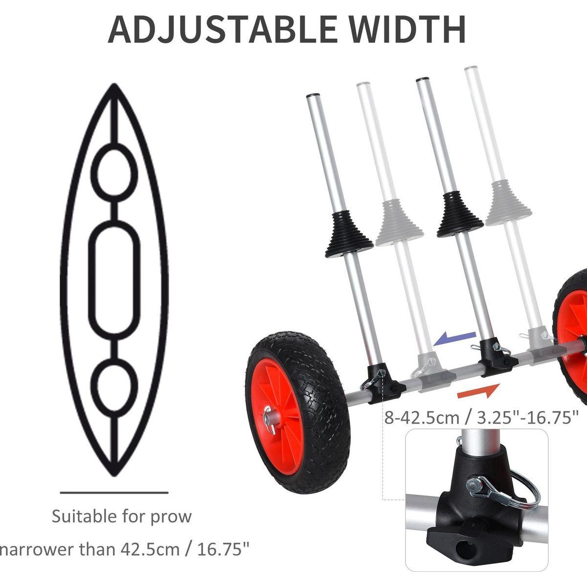 Soozier Universal Kayak Cart, Trolley Trailer Kayak Wheels with Strong Aluminum Frame, Adjustable Width Crossbar, & Large Tires