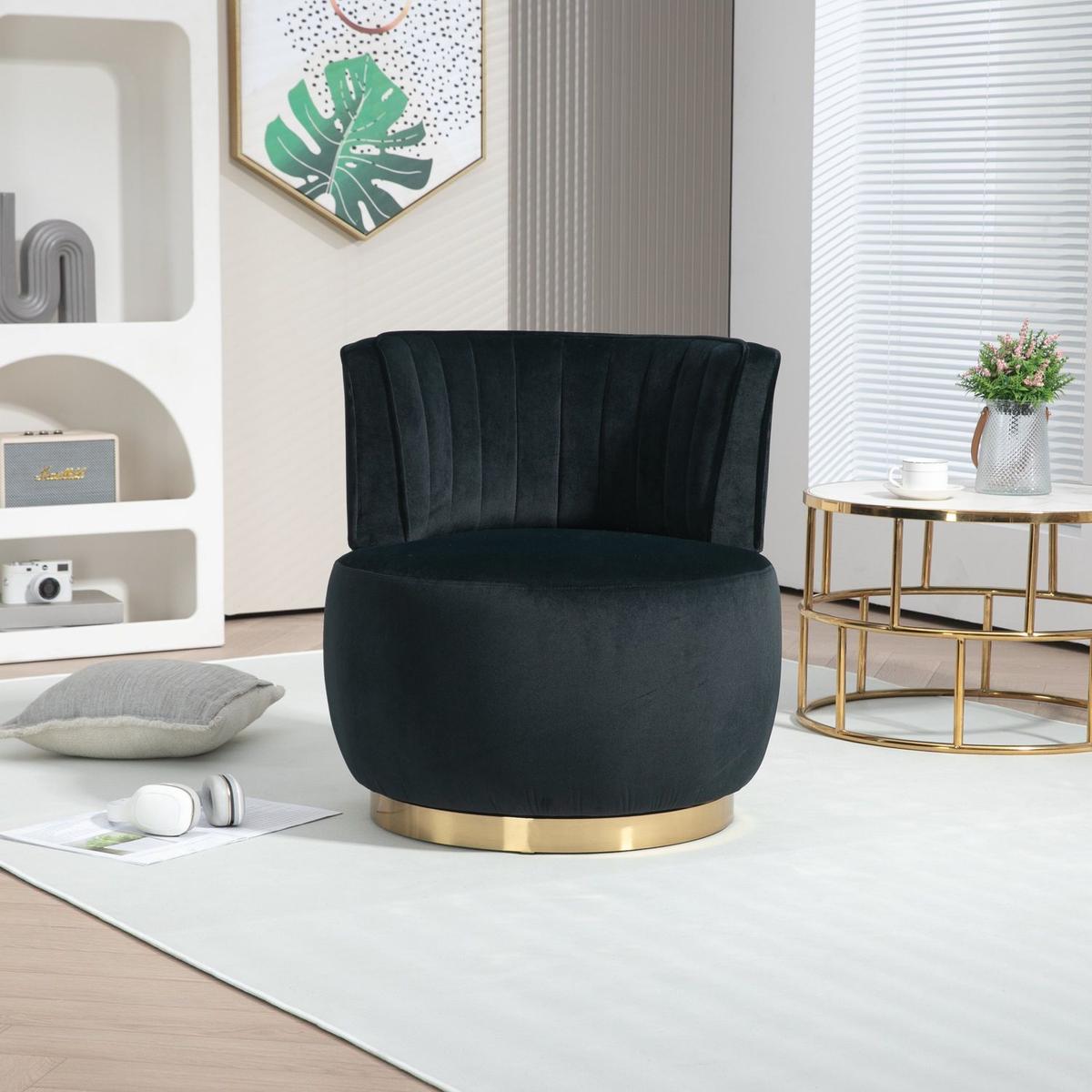 360 Degree Swivel Cuddle Barrel Accent Sofa Chairs, Round Armchairs with Wide Upholstered, Fluffy Velvet Fabric Chair for Living Room, Bedroom, Office, Waiting Rooms
