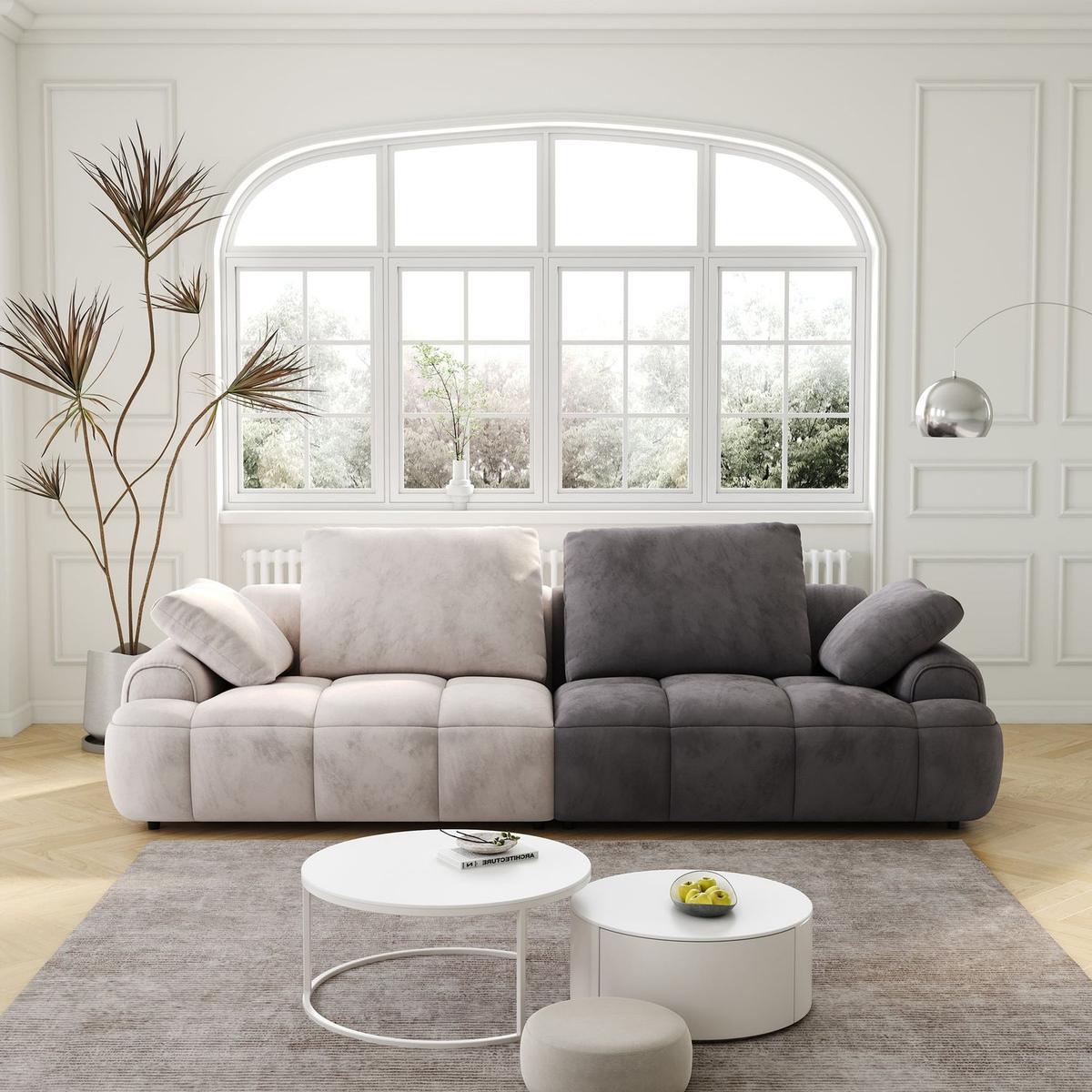 86.6"Large size two Seat Sofa,Modern Upholstered,Beige paired with grey suede fabric