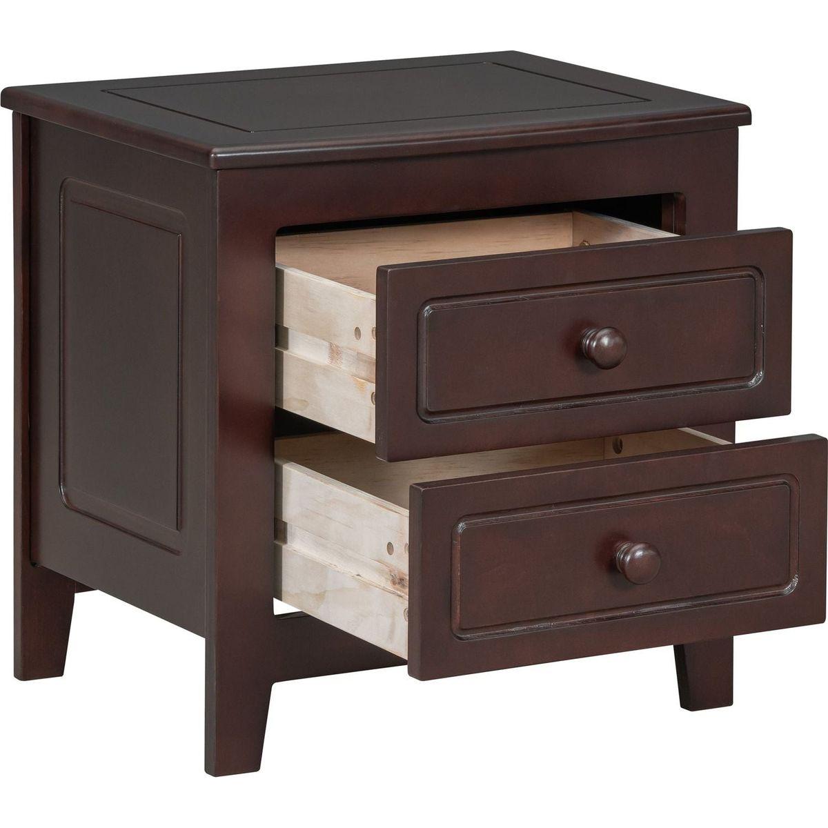 3-Pieces Bedroom Sets,Queen Size Wood Platform Bed and Two Nightstands-Dark Walnut