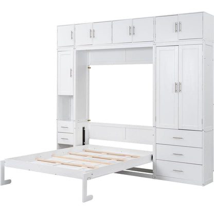 Full Size Murphy Bed with Lockers and Wardrobes, With installation video, White