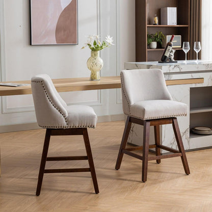 Counter Height Swivel Barstools, 26" H Seat Height Upholstered Bar Stools Set of 2, Fabric in Ivory - Streamdale Furniture