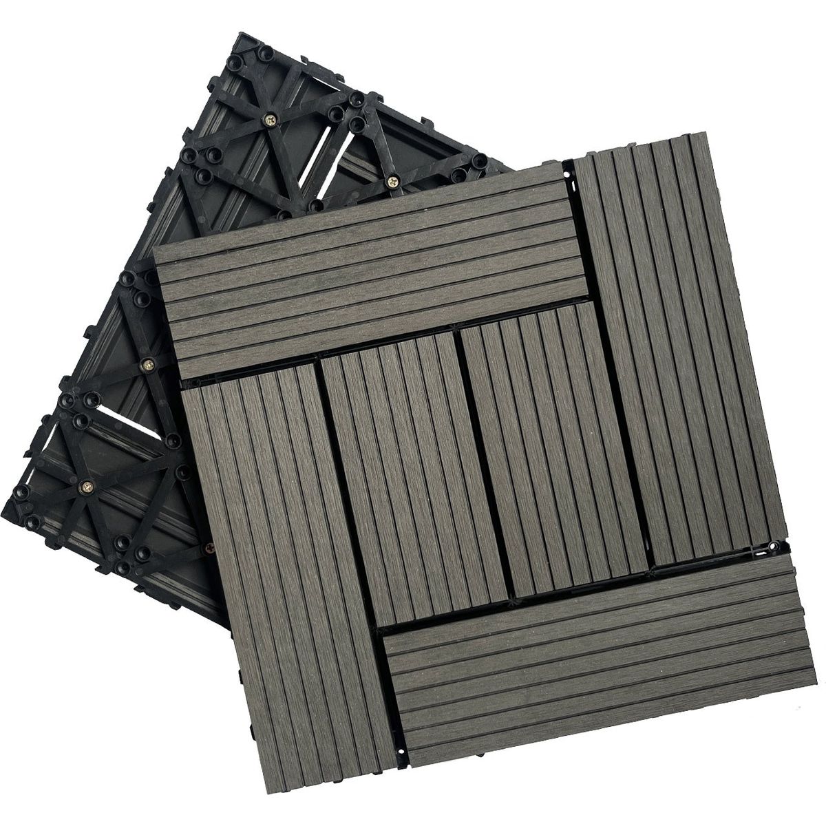 Wood Plastic Composite Deck Tiles Set of 20pcs, Composite Decking Resist Rust, Patio Flooring Outdoor Waterproof, Floor Tiles for Balcony, Backyard, Indoor and Outdoor use, 12x12in Dark Grey