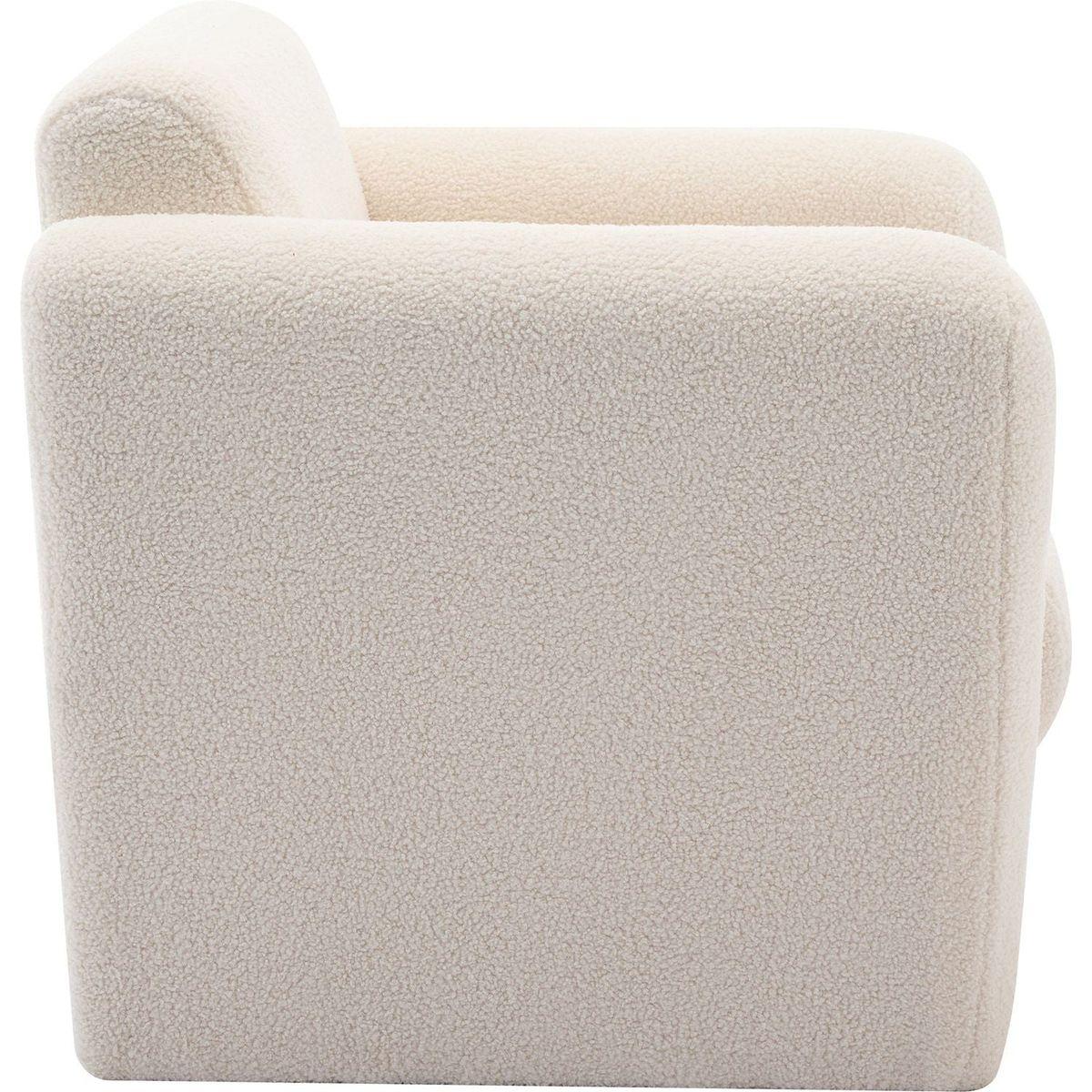 Modern Accent Chair Lambskin Sherpa Fabric Upholstered Comfy Reading Arm Chair Soft Padded Armchair with Back and Pillow for Living Room Bedroom Reception Waiting Room Office, Cream