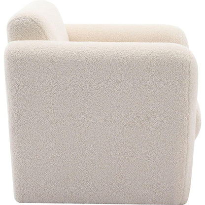 Modern Accent Chair Lambskin Sherpa Fabric Upholstered Comfy Reading Arm Chair Soft Padded Armchair with Back and Pillow for Living Room Bedroom Reception Waiting Room Office, Cream