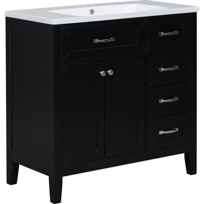 36" Bathroom Vanity with Sink Combo, Black Bathroom Cabinet with Drawers, Solid Frame and MDF Board