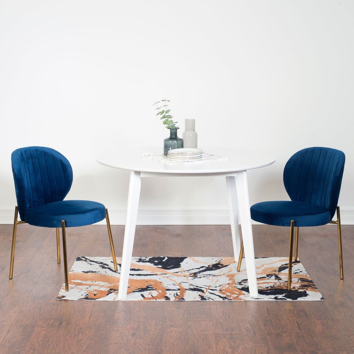 Amoa Contemporary 3-Piece Dining Set, White Round Dining Table with 2 Chairs