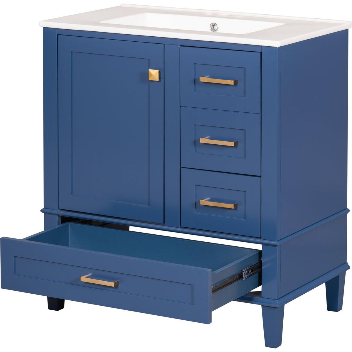 30" Bathroom Vanity, Modern Bathroom Cabinet with Sink Combo Set, Bathroom Storage Cabinet with a Soft Closing Door and 3 Drawers, Solid Wood Frame(Blue)