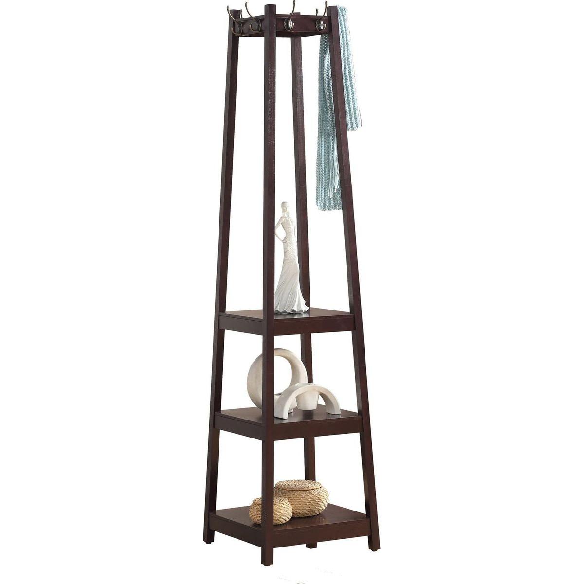 Vassen Coat Rack w/ 3-Tier Storage Shelves in Espresso Finish