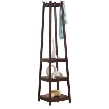 Vassen Coat Rack w/ 3-Tier Storage Shelves in Espresso Finish