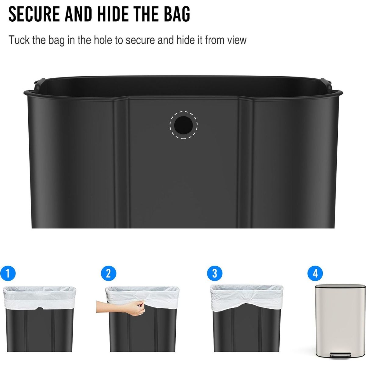 13 Gallon 50L Kitchen Foot Pedal Operated Soft Close Trash Can - Stainless Steel Ellipse Bustbin - White