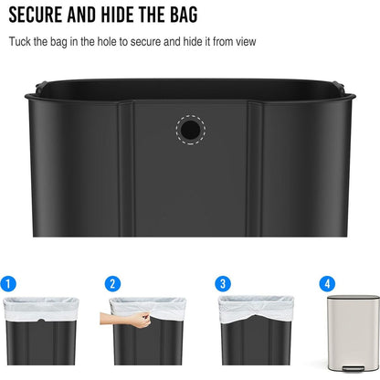 13 Gallon 50L Kitchen Foot Pedal Operated Soft Close Trash Can - Stainless Steel Ellipse Bustbin - White