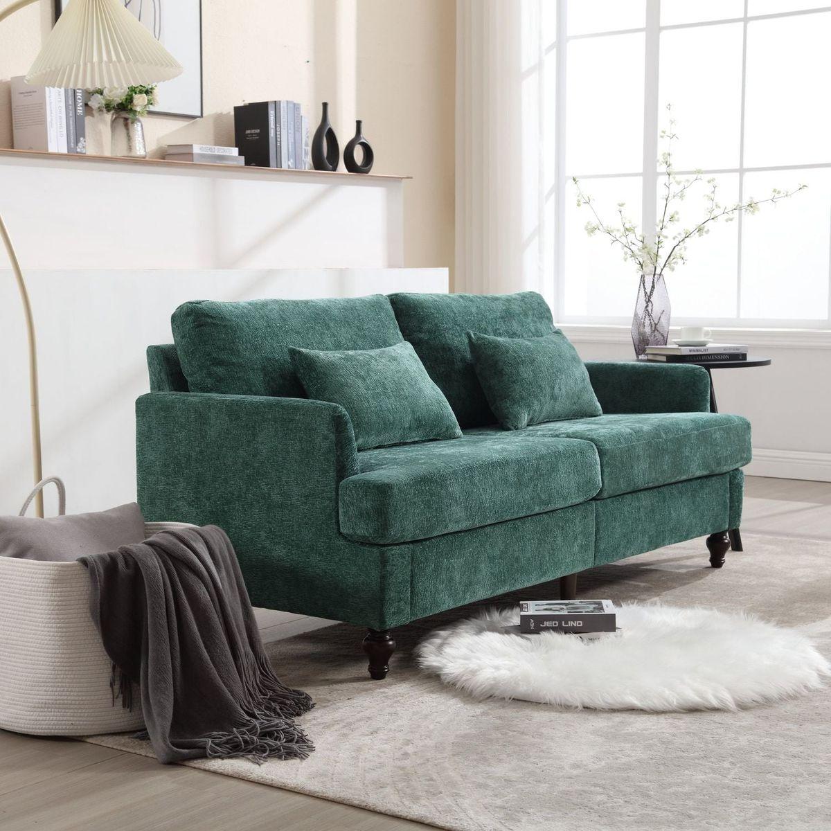Modern chenille Fabric Loveseat, 2-Seat Upholstered Loveseat Sofa Modern Couch