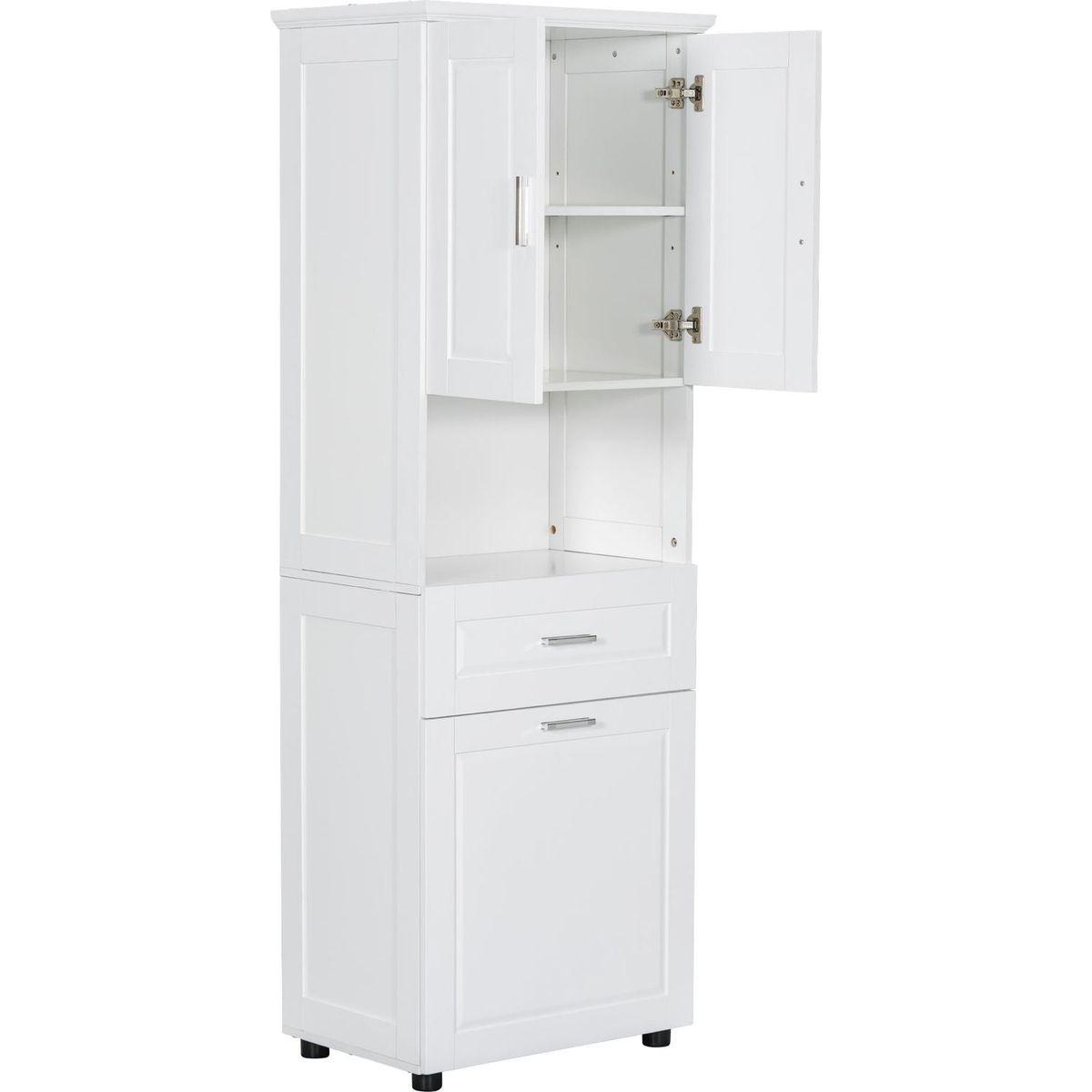 Tall Bathroom Cabinet with Laundry Basket, Large Storage Space Tilt-Out Laundry Hamper and Upper Storage Cabinet, White