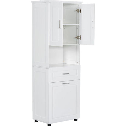 Tall Bathroom Cabinet with Laundry Basket, Large Storage Space Tilt-Out Laundry Hamper and Upper Storage Cabinet, White